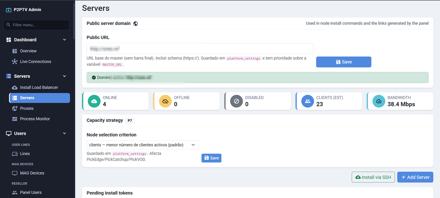 Configuração de servidores e capacidade
